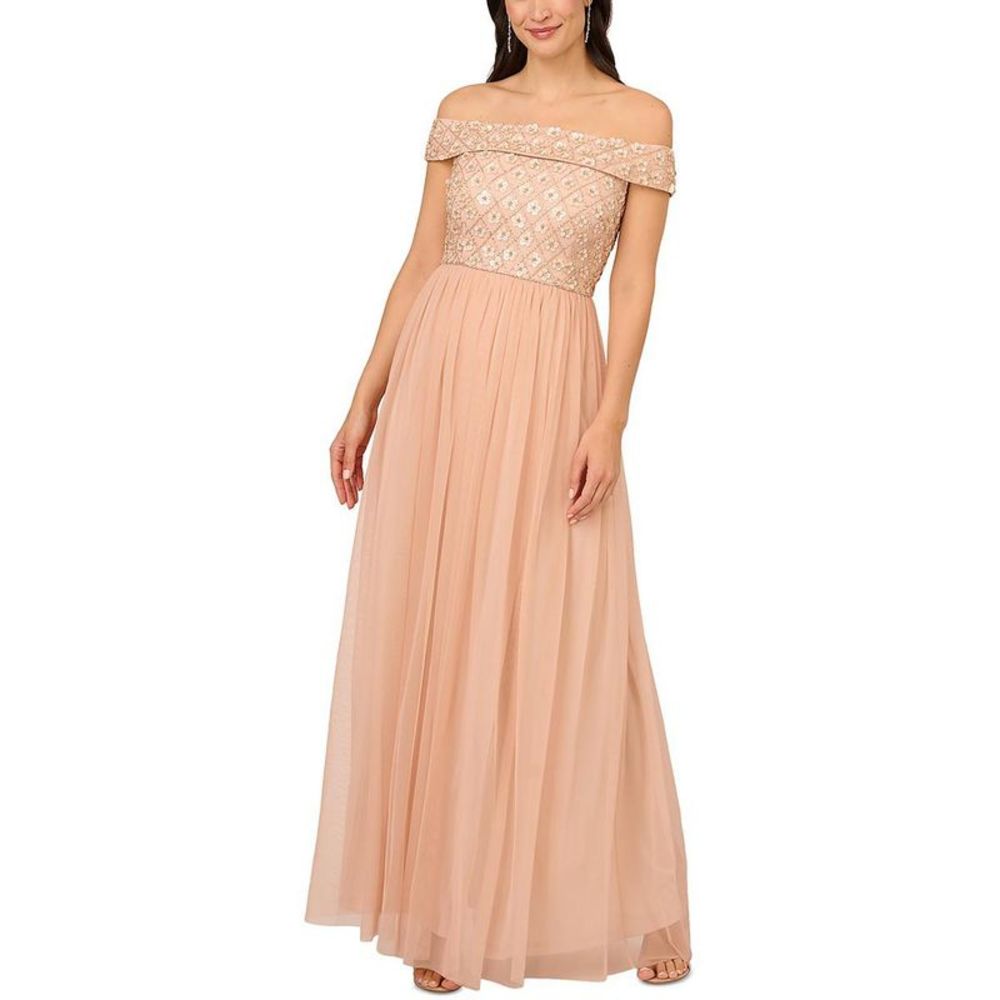 Adrianna Papell Pink Strapless Off-Shoulder Gown